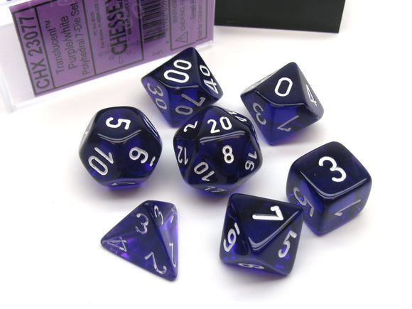 CHX 23077 Translucent Polyhedral PurpleWhite 7-Die Set - The Gaming Verse