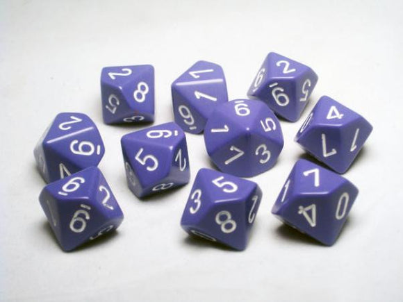 Opaque Light Puple/White Set of Ten d10s - The Gaming Verse