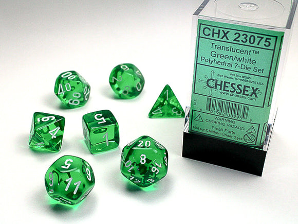 CHX 23075 Translucent Polyhedral Green/White 7-Die Set - The Gaming Verse