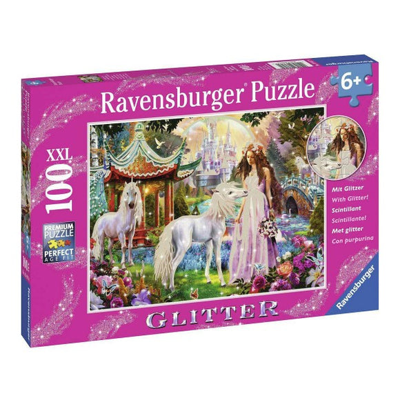 Ravensburger - Princess with Unicorn Puzzle GLITTER 100pc - The Gaming Verse