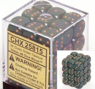 CHX 25815 Opaque 12mm d6 Dusty Green wcopper (36) - The Gaming Verse