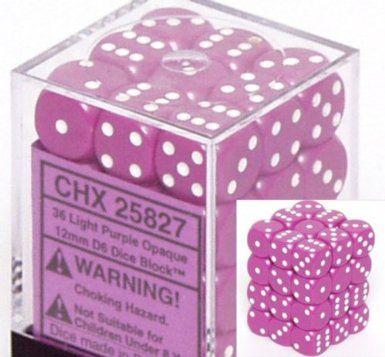 CHX 25827 Opaque 12mm d6 Light Purplewhite (36) - The Gaming Verse