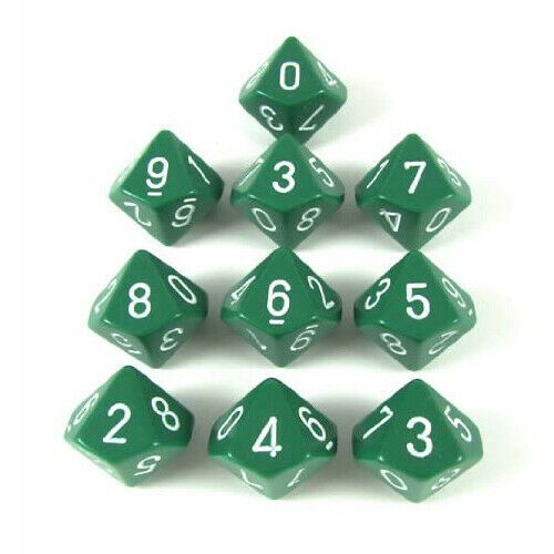 Opaque Greenwhite Set of Ten d10s - The Gaming Verse
