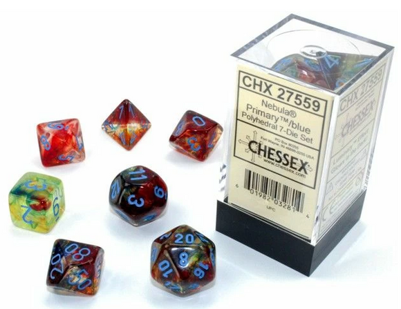 CHX 27559 Nebula Polyhedral Primary Blue Luminary 7 Die Set - The Gaming Verse