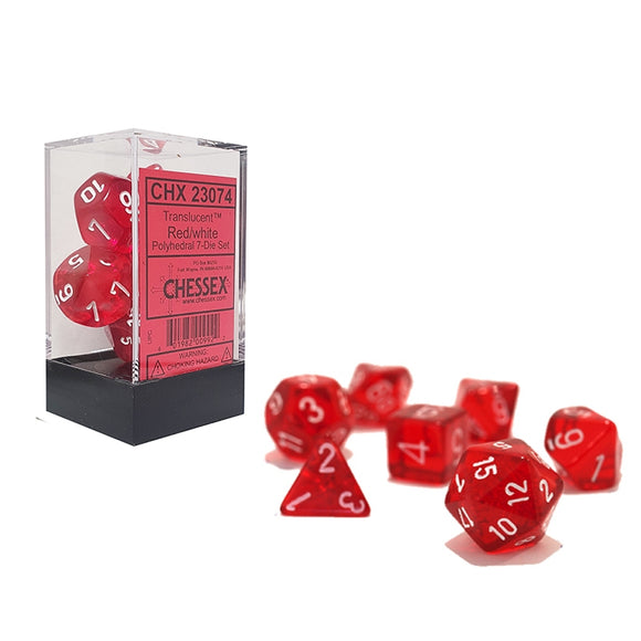 CHX 23074 Translucent Polyhedral Red/White 7-Die Set - The Gaming Verse
