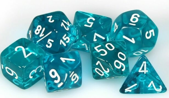 CHX 23085 Translucent Polyhedral Teal/White 7-Die Set - The Gaming Verse